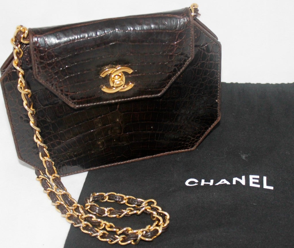 Vintage Chanel Mini Chocolate Crocodile Handbag 3
