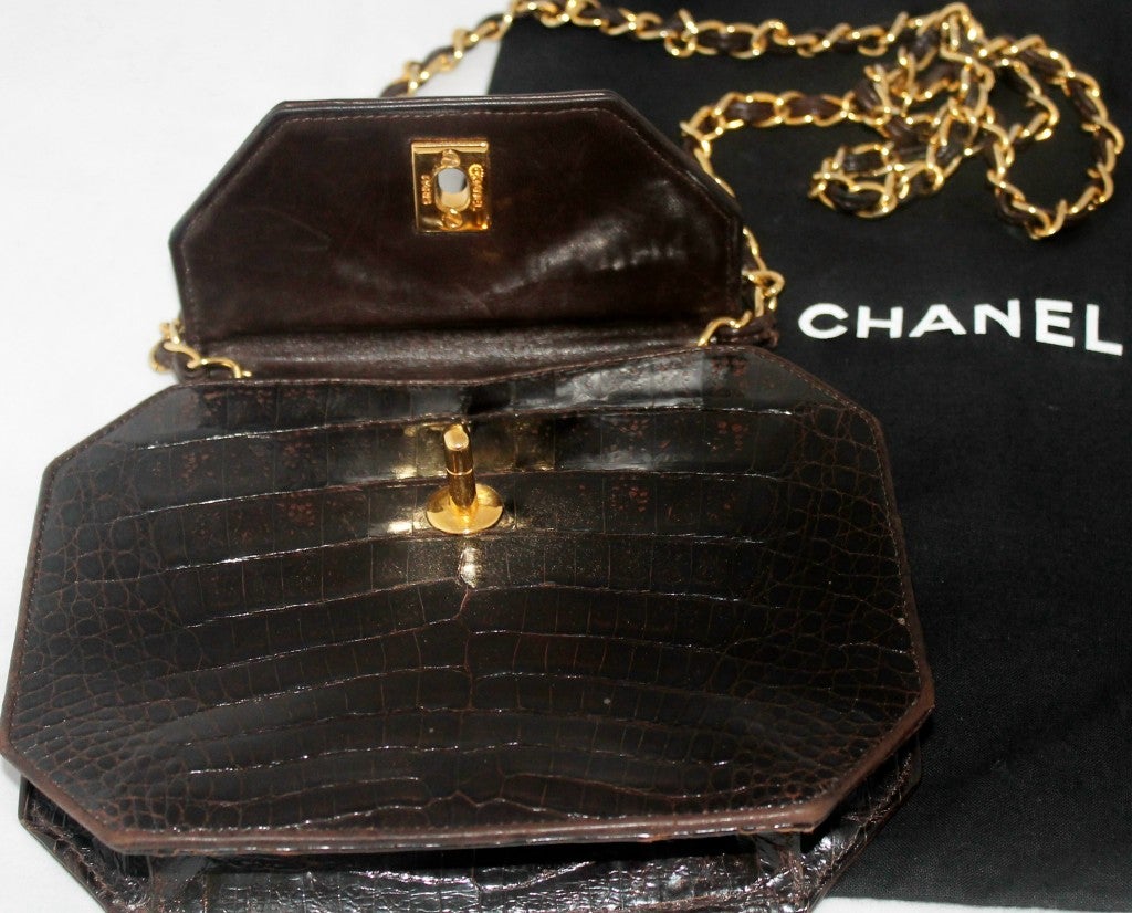 Vintage Chanel Mini Chocolate Crocodile Handbag 4