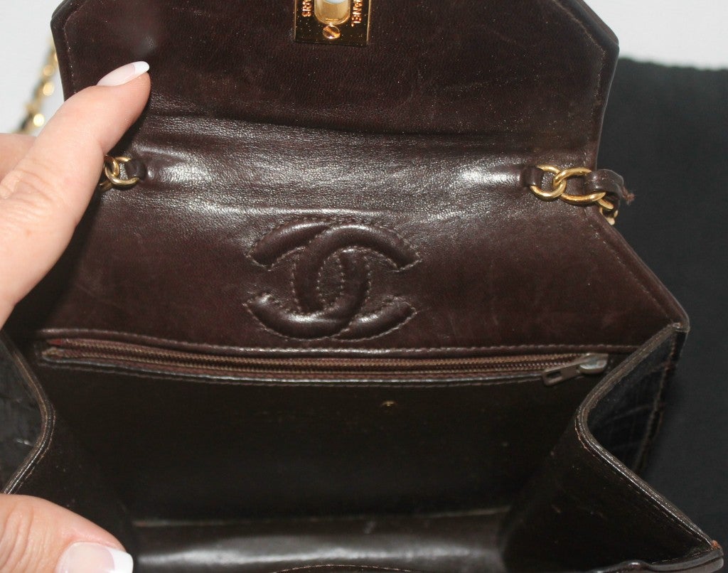 Vintage Chanel Mini Chocolate Crocodile Handbag 5