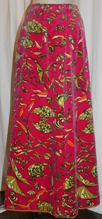 1960's vintage Pucci velvet maxi skirt with butterfly design.  Vintage size 12, equlvant 4 to 6.