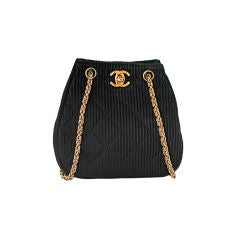 Vintage Chanel Black Corded Silk Sac Handbag w/ GHW