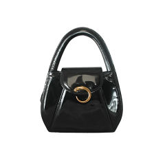 Retro Cartier Panthere Black Patent Leather Handbag