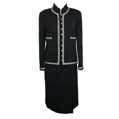 Chanel Black & Ivory Wool Knit Skirt Suit