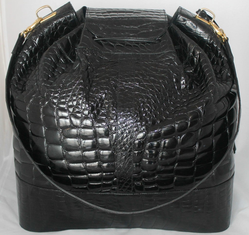 Women's Borri Black Alligator Overnight Bag