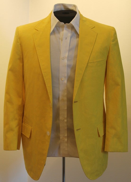 Vintage Lilly Pulitzer Mens Divison Yellow Sport Jacket-41 Yellow on yellow flower print. Two button front closure. Two button sleeves. Vent in back of jacket. Shoulder to shoulder is 17.5 inches. Sleeve lenght is 22.5.