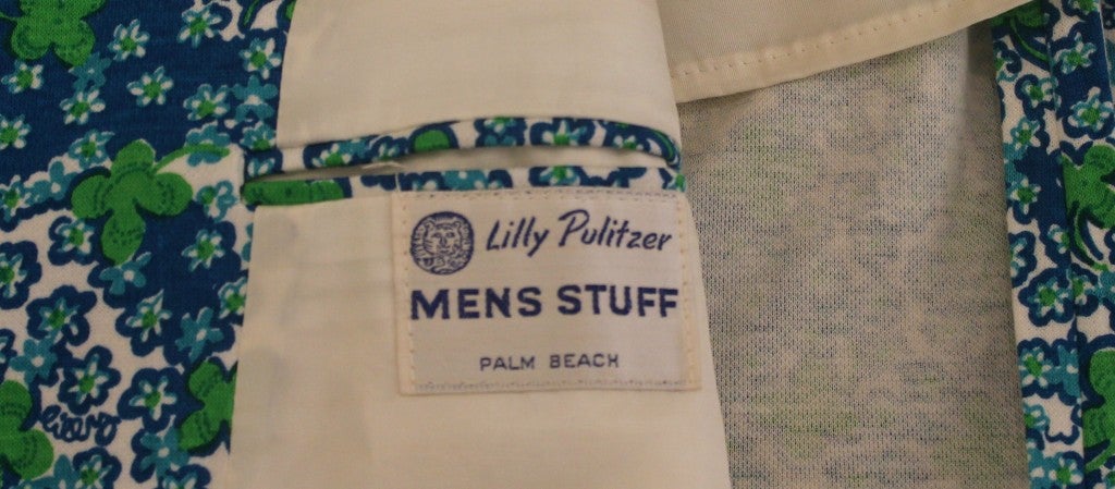 Vintage Lilly Pulitzer Mens Stuff Blue/Green Flower Sport Jacket 2