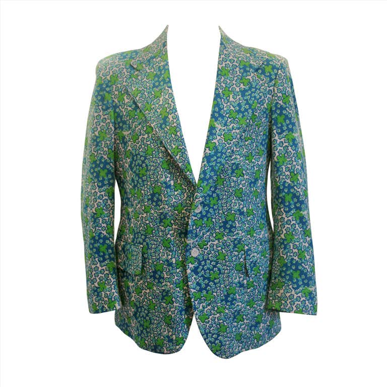 Vintage Lilly Pulitzer Mens Stuff Blue/Green Flower Sport Jacket at ...