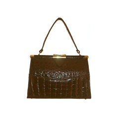Vintage Chocolate Brown Alligator Handbag-GHW