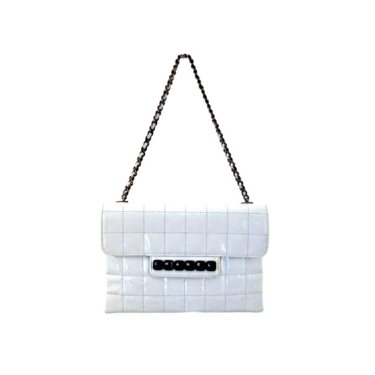Chanel White Patent Leather Quilted Flap Handbag-SHW