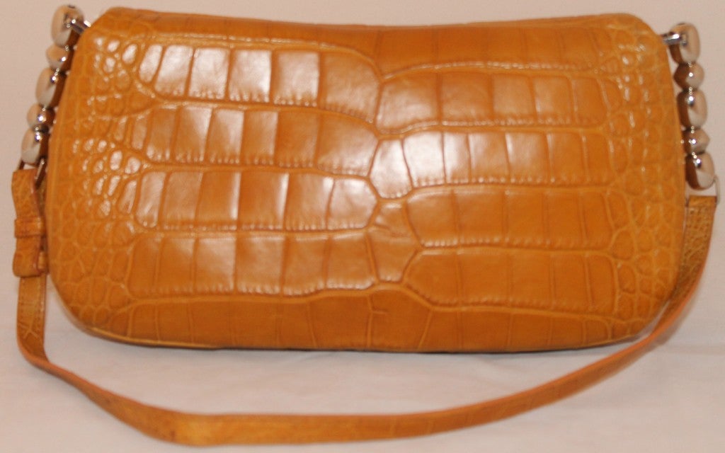 Christian Dior Small Alligator Mustard Shoulder Handbag