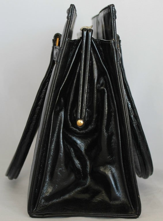 Vintage Martin van Schaak Black Leather Handbag with Eagle Brooch In Excellent Condition In West Palm Beach, FL
