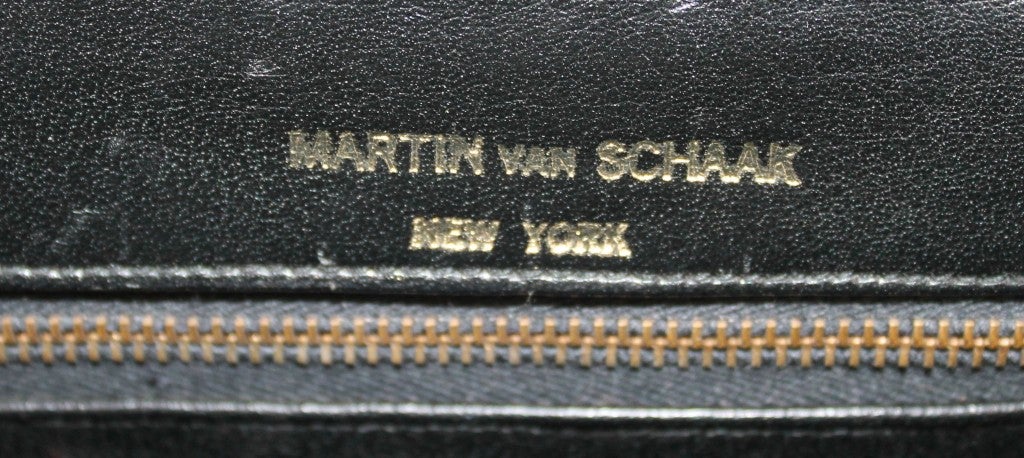 Vintage Martin van Schaak Black Leather Handbag with Eagle Brooch 3