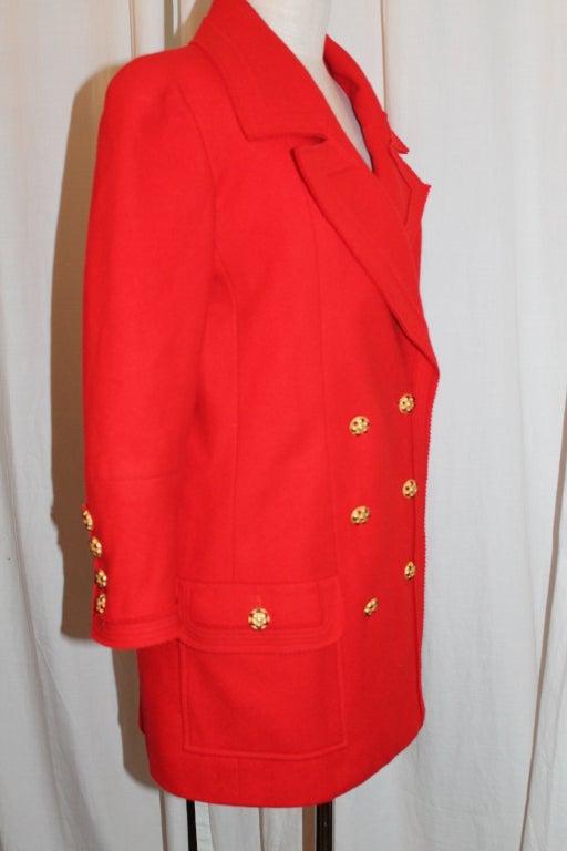 Chanel Vintage Red Wool Double Breasted Jacket 4