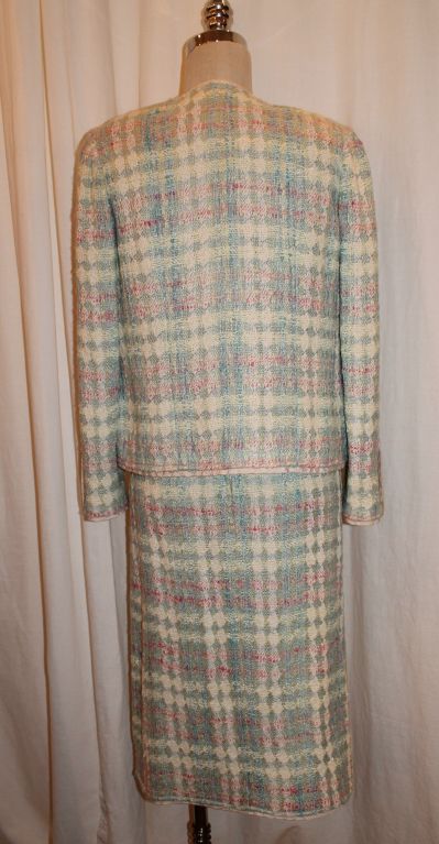 Vintage Chanel Pastel Tweed Skirt Suit-Circa 70's In Good Condition In West Palm Beach, FL