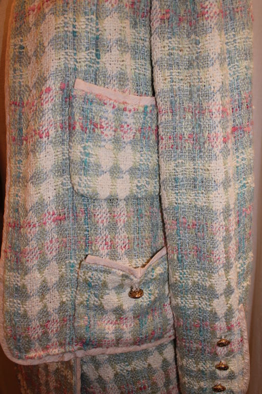 Women's Vintage Chanel Pastel Tweed Skirt Suit-Circa 70's