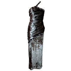 Galanos Vintage Grey Cut Velvet Gown with Beading