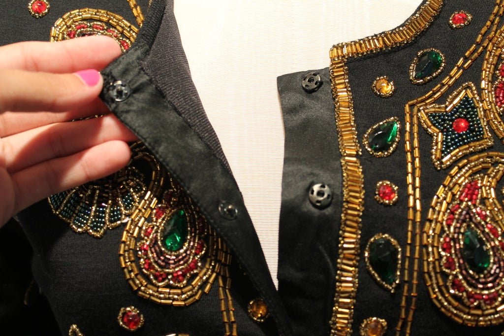 Adrienne Vittadini Black Beaded and Jeweled Wool Jacket 1