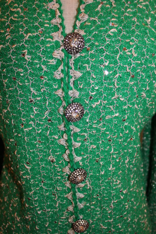 Women's Adolfo Emerald Green Wool Knit Jacket with Rhinestone detail