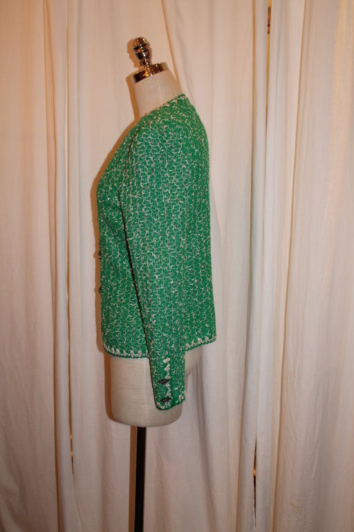 Adolfo Emerald Green Wool Knit Jacket with Rhinestone detail 1