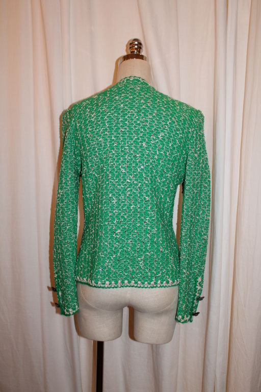 Adolfo Emerald Green Wool Knit Jacket with Rhinestone detail 2