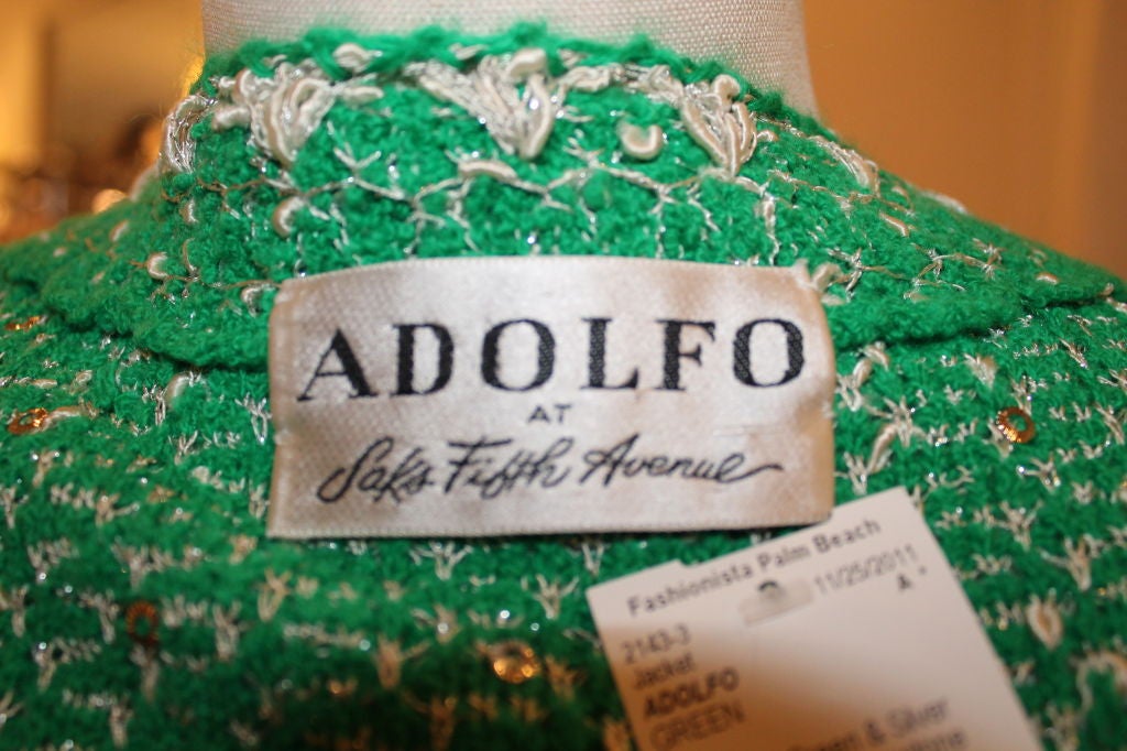 Adolfo Emerald Green Wool Knit Jacket with Rhinestone detail 3