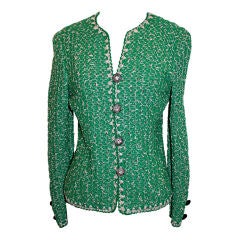 Adolfo Emerald Green Wool Knit Jacket with Rhinestone detail