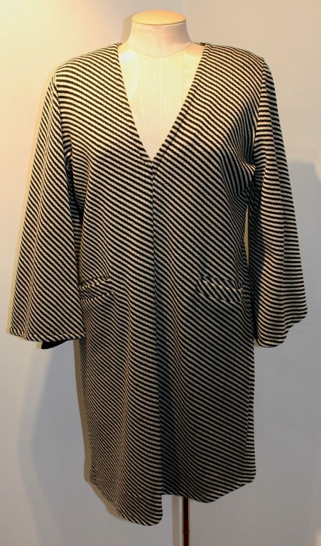Rudi Gerneich Vintage Black and White Striped Wool Dress