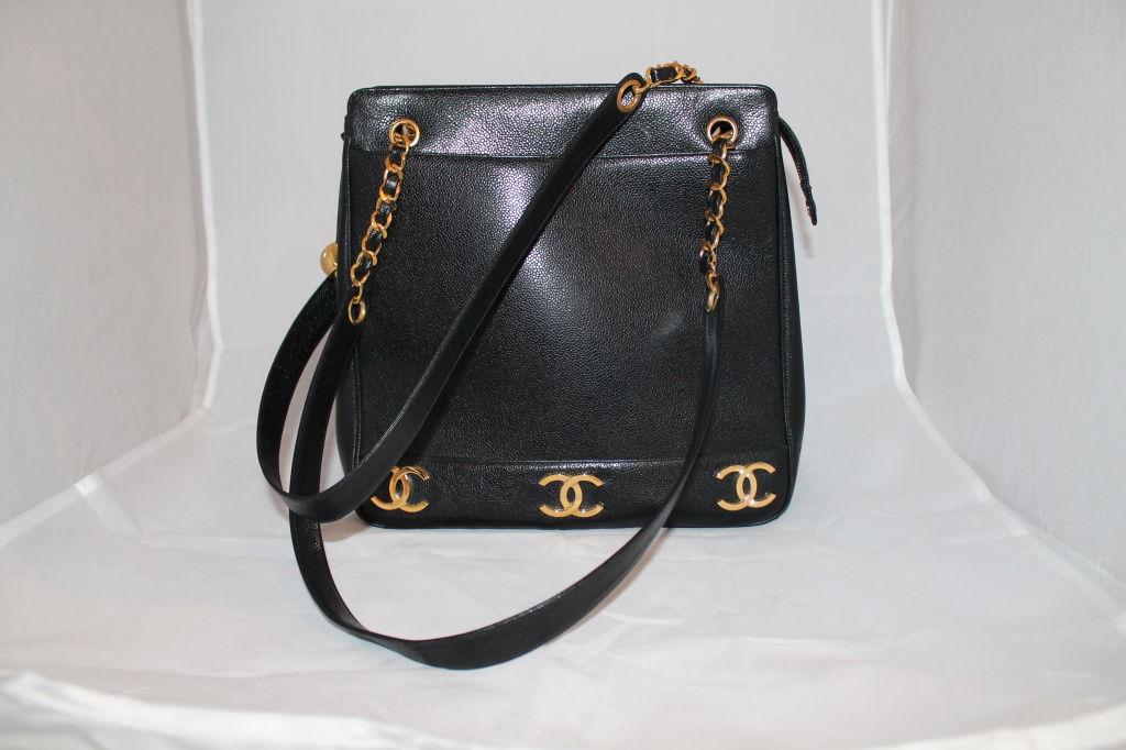 Chanel Vintage Chanel Black Caviar Leather Shoulder Tote Bag