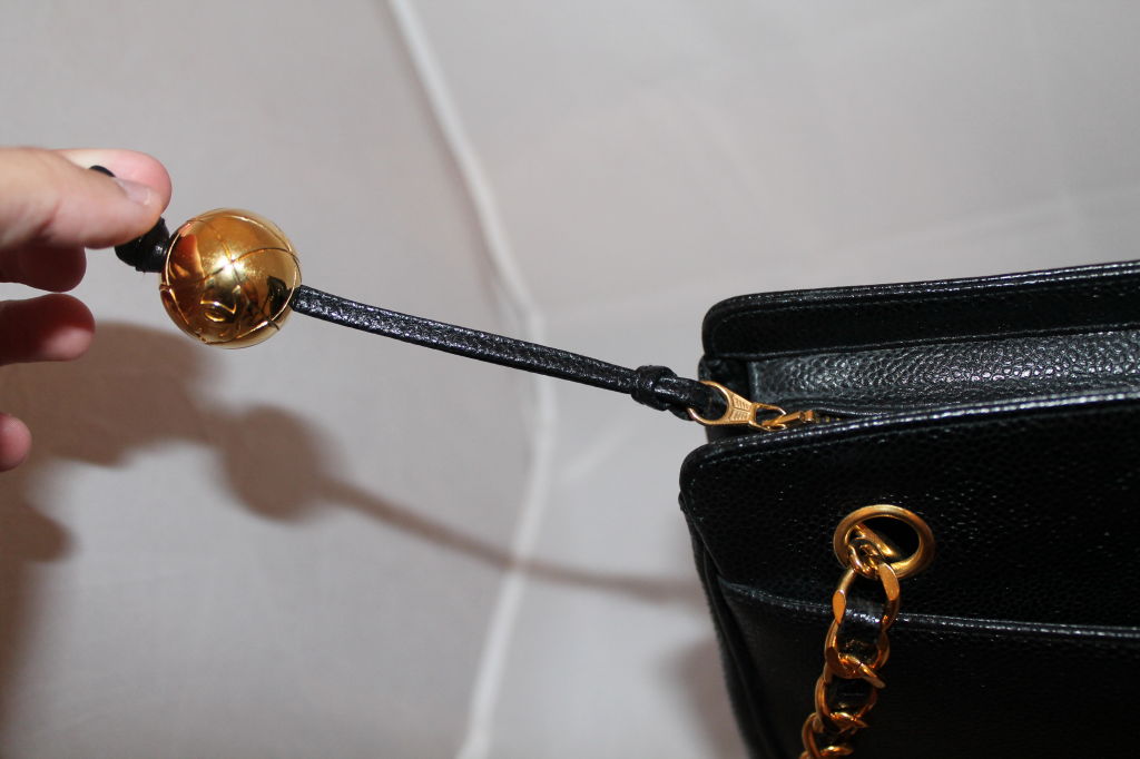 Women's Vintage Chanel Black Caviar Leather Logo Shoulder Bag-Circa 90's