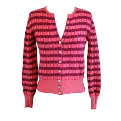 Chanel Pink Print Cashmere Cardigan - Sz 36 - Circa 01P