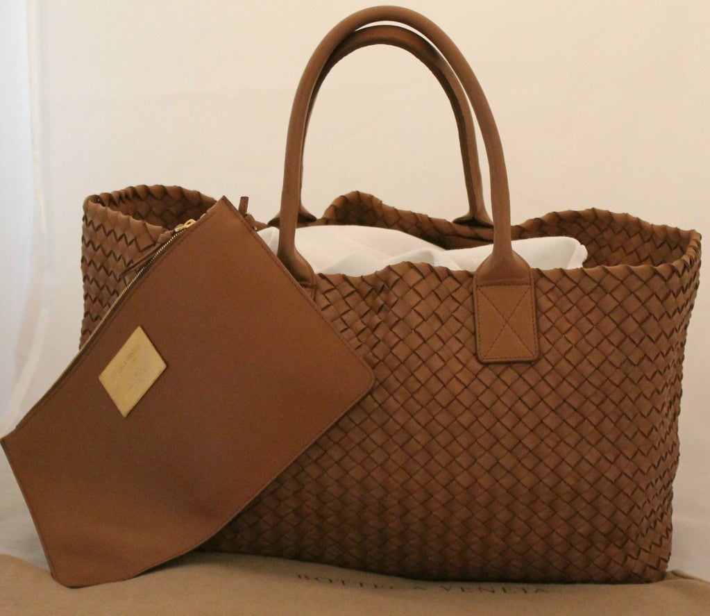 Bottega Veneta Large Brown Woven Leather Handbag at 1stDibs