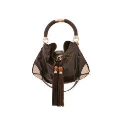 Gucci Brown Patent Leather Handbag With Tassles