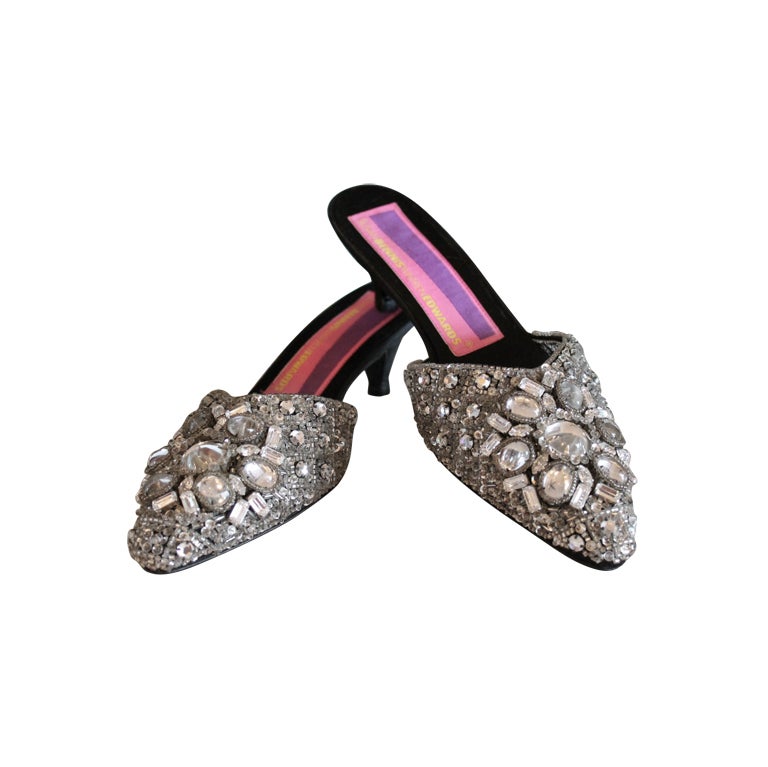 SusanBennisWarrenEdwards Vintage Silver Crystal Shoes at 1stdibs