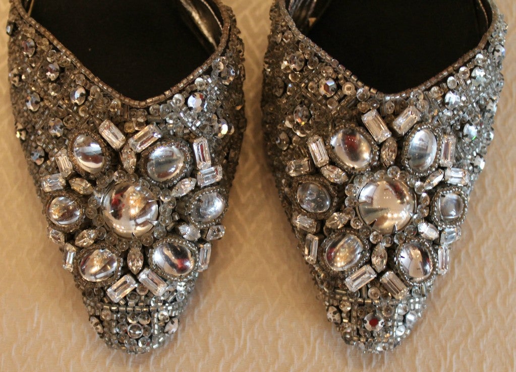 SusanBennisWarrenEdwards Vintage Silver Crystal Shoes 1