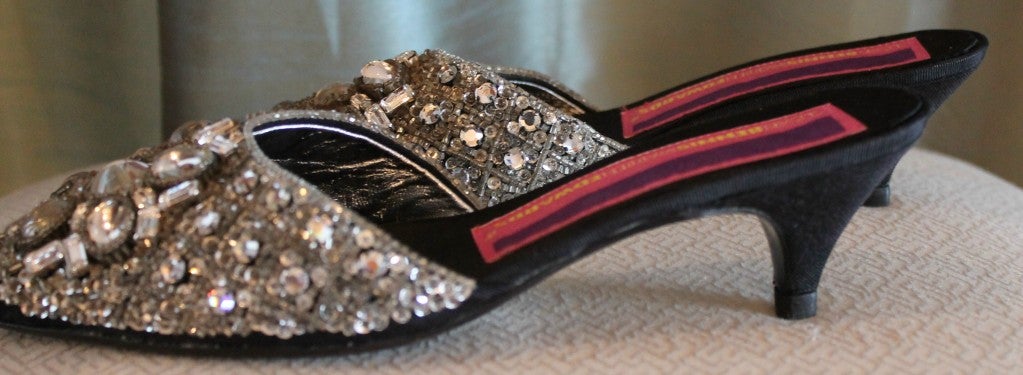 SusanBennisWarrenEdwards Vintage Silver Crystal Shoes 2