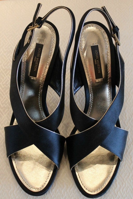 Louis Vuitton Black Satin Heels at 1stdibs