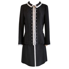 Chanel Black Skirt Suit with Ivory Trim - 40