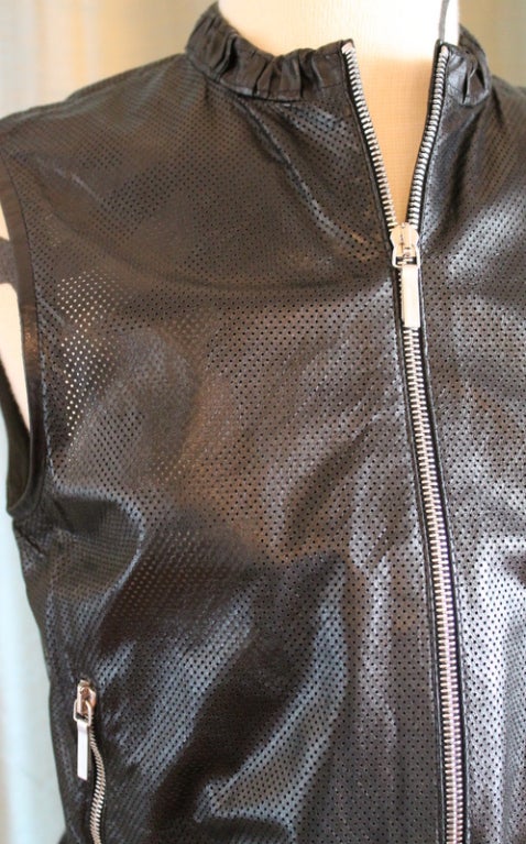 Jill Sander Black Perforated Leather Vest - Size 6 In Excellent Condition In West Palm Beach, FL