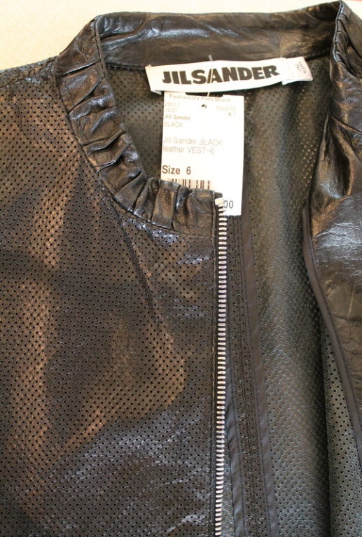 Women's Jill Sander Black Perforated Leather Vest - Size 6