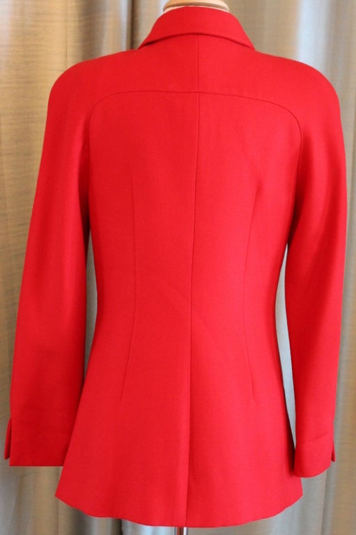 Valentino Miss V 1990’s Red Long Hunting Jacket - Size 40  In Excellent Condition For Sale In West Palm Beach, FL