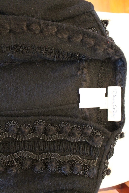 Oscar de la Renta Black Wool Crop Jacket with Embroidery Trim - 6 3