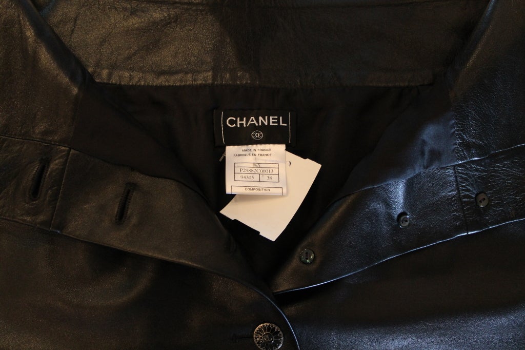 Chanel Black Leather Mini Skirt with Enamel Buttons -38 2