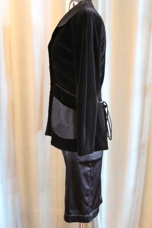 Black Lagerfeld 1990's Vintage Velvet and Satin Look Three Piece Skirt Set-Size 38/40  For Sale