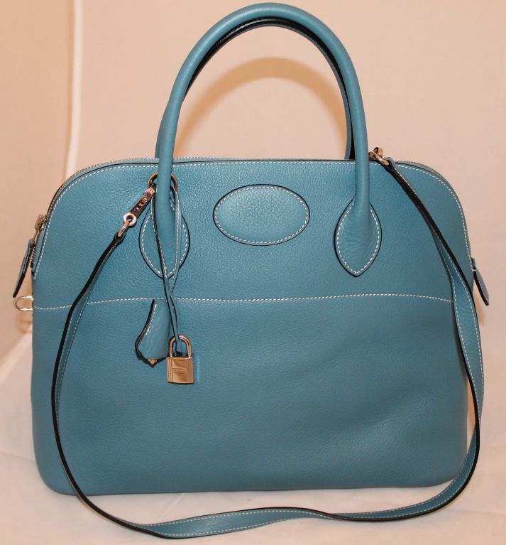 Hermes Denim Blue Clemence Bolide Bag-35cm