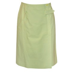 Used Chanel Light Chartreuse Leather Wrap Skirt - size 36 - 04C - NWT 