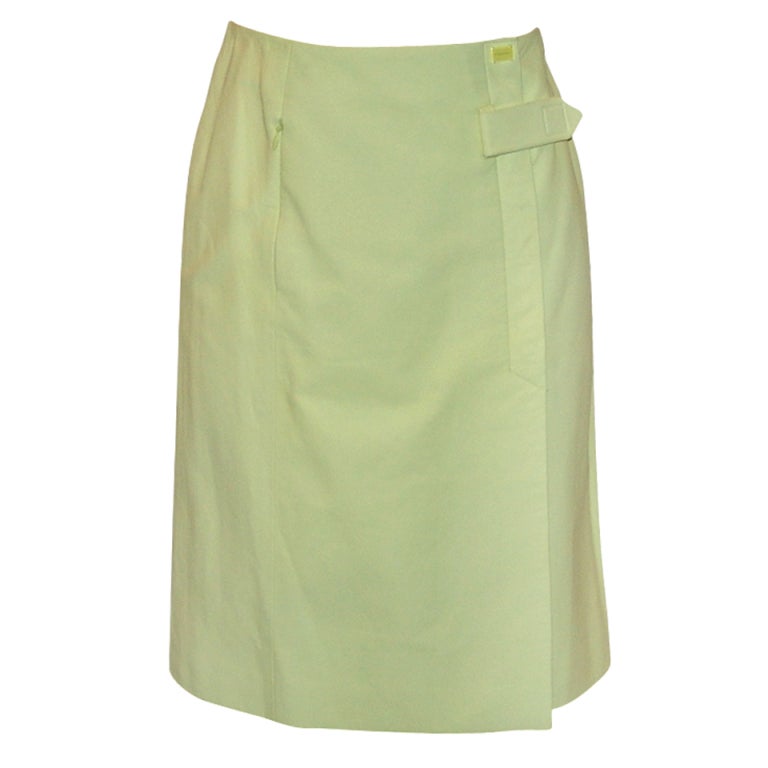 Chanel Light Chartreuse Leather Wrap Skirt - size 36 - 04C - NWT