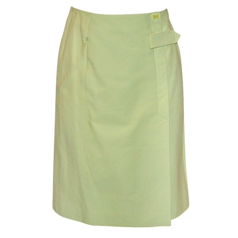 Chanel Light Chartreuse Leather Wrap Skirt - size 36 - 04C - NWT  For Sale