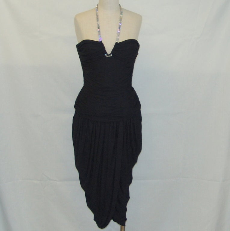 Vicky Tiel black halter dress with rhinestones.  Length 44", bust 34", hip 32".