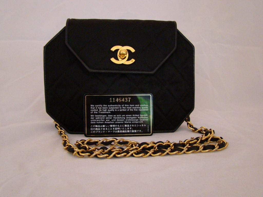 Women's Chanel Hexagonal Black Satin Evening Bag