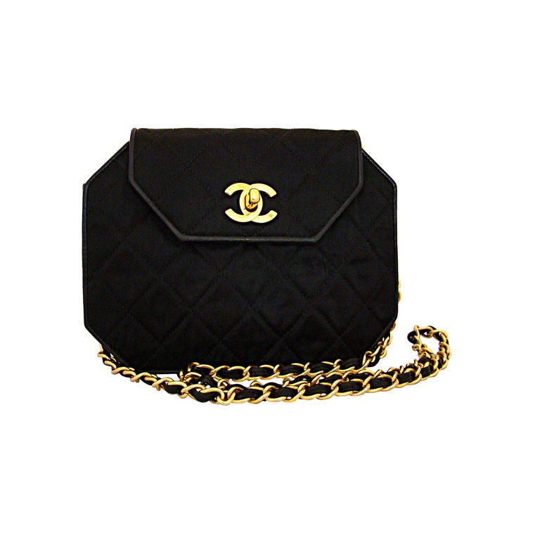 Chanel Hexagonal Black Satin Evening Bag